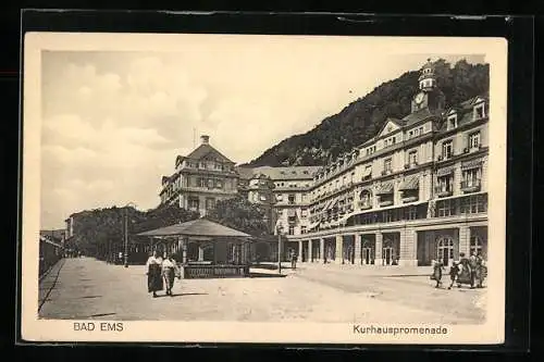 AK Bad Ems, Kurhauspromenade mit Pavillon