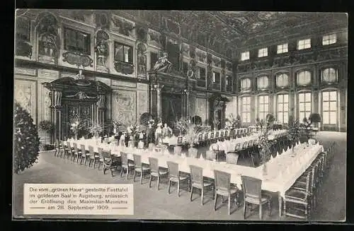 AK Augsburg, Festtafel im goldenen Saal anlässlich der Eröffnung des Maximilian-Museums 1909