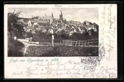 AK Oppenheim a. Rh., Teilansicht mit Kirche