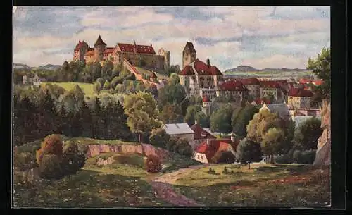 Künstler-AK Füssen, V. Marschall: Das Schloss und Umgebung