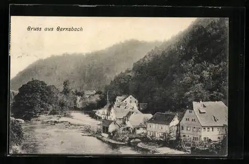 AK Gernsbach, Ortspartie am Wasser