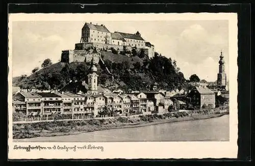 AK Burghausen a. d. Salzach, Ortsansicht mit Burg