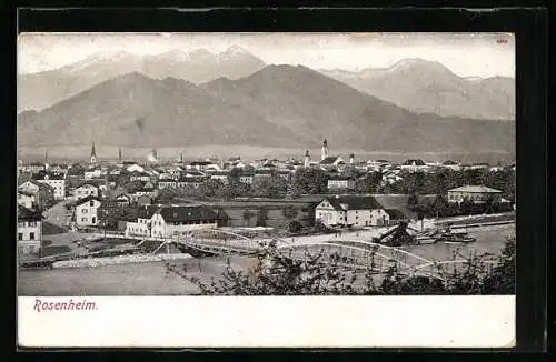 AK Rosenheim / Obb., Dampfer und Brücke vor dem Ort