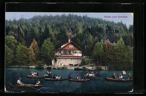 AK Ebnisee, Ruderboote auf dem See mit Gasthof