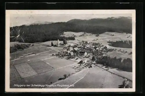 AK Möggers bei Scheidegg, Fliegeraufnahme des Ortes