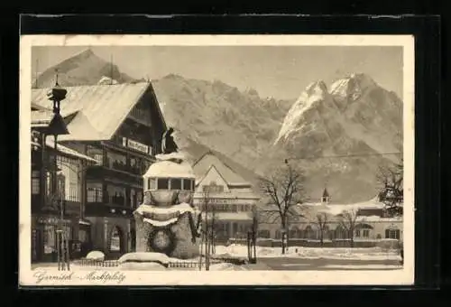 AK Garmisch, Hotel am Marktplatz im Winter
