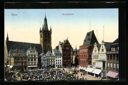 AK Trier, Blick auf den Hauptmarkt mit Strassenbahn