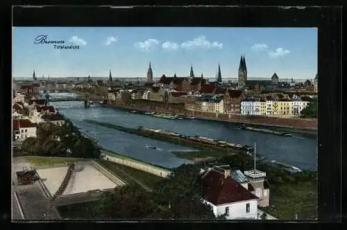 AK Bremen / Stadt, Gesamtansicht mit Fluss