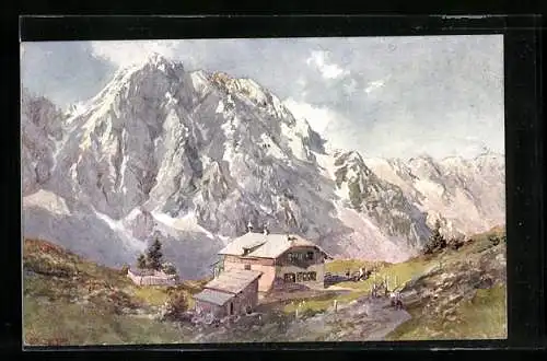 Künstler-AK Edward Theodore Compton: Karawanken, Klagenfurter Hütte mit Hochstuhl
