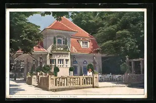 AK Stuttgart, Bauausstellung 1908, Gastwirtschaft mit Gartenlokal