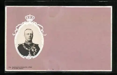 AK Herzog Hendrik von den Niederlanden in Uniform, im geprägten, weissen Passepartout