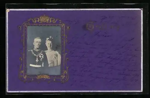 AK Königin Wilhelmina und Herzog Hendrik von den Niederlanden im Portrait, im leicht geprägten goldenen Passepartout