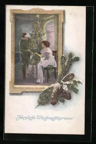 AK Der Soldat zu Weihnachten daheim bei seiner Frau