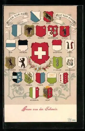 AK Zürich, Schweizer Wappen, Bern, Luzern, Uri