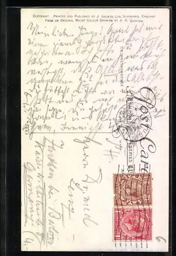 Künstler-AK Salisbury, Grazing sheep near the west front of Salisbury Cathedral