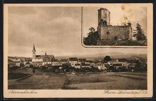 AK Oberneukirchen, Ruine Lobenstein, Panorama mit Kirche