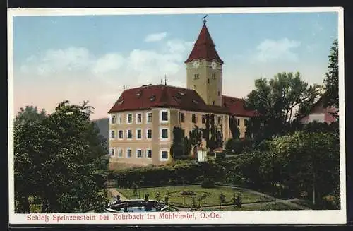 AK Rohrbach /Mühlviertel, Schloss Sprinzenstein mit Anlagen aus der Vogelschau