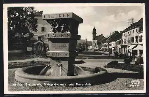 AK Leibnitz, Kriegerbrunnen und Hauptplatz, Geschäfte