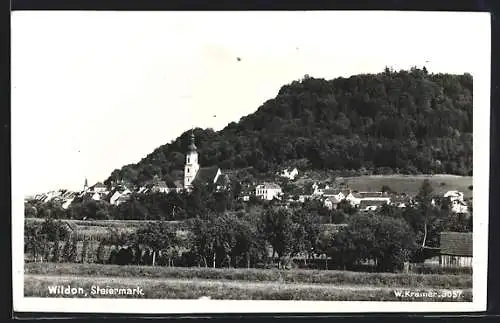 AK Wildon, Ortspanorama mit Blick auf den Berg