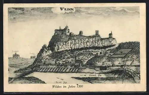 Künstler-AK Wildon, Ortsansicht im Jahre 1500