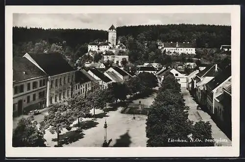 AK Litschau, Stadtplatz mit Bäumen