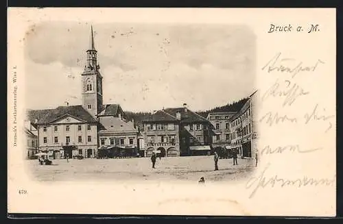 AK Bruck a. M., Platz mit Gasthaus und Kirchturm