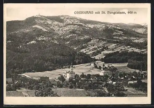 AK Oberhaag, Teilansicht mit Kirche St. Pongratzen