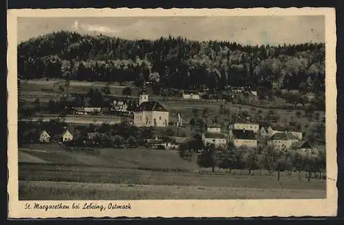 AK St. Margarethen bei Lebring, Ortspartie mit Kirche