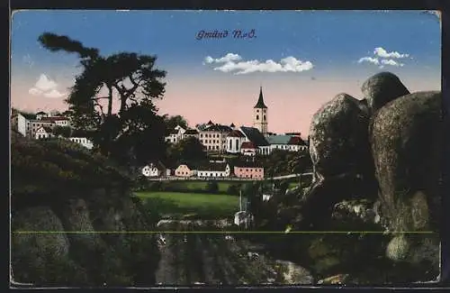 AK Gmünd /N.-Ö., Teilansicht mit Kirche