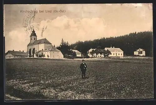 AK Kirchschlag bei Linz, Ortspartie mit Kirche