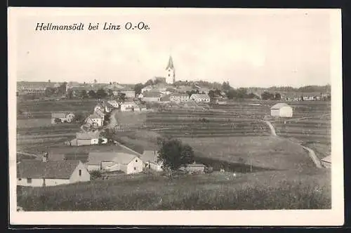 AK Hellmonsödt bei Linz, Teilansicht mit Kirche