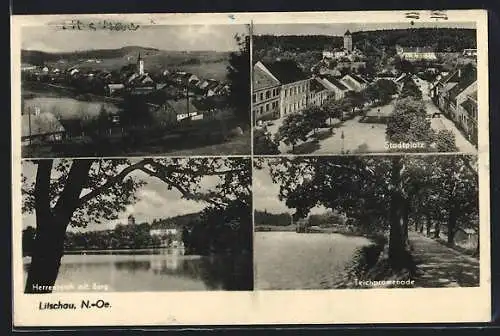 AK Litschau /N.-Oe, Herrenteich mit Burg, Stadtplatz, Teichpromenade