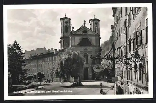 AK Salzburg, Gaststättengasse und Ursulinenkirche