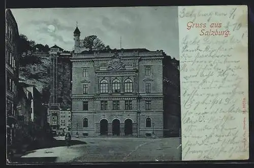 Mondschein-AK Salzburg, Oberrealschule und Electrischer Aufzug