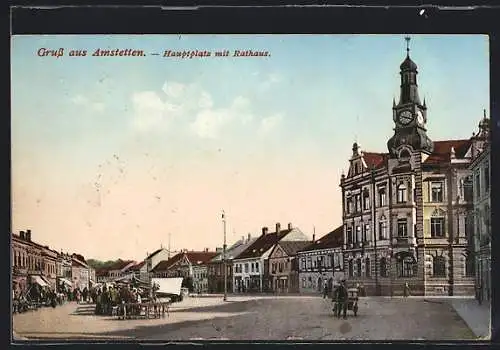 AK Amstetten, Hauptplatz mit Rathaus