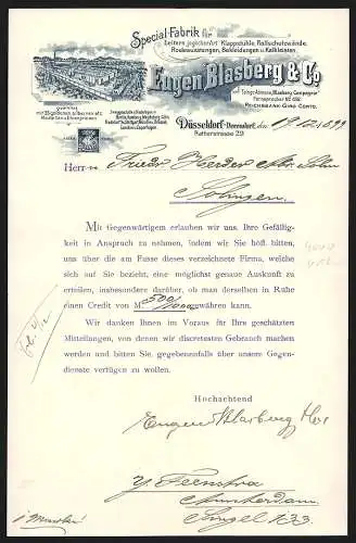 Rechnung Düsseldorf-Derendorf 1899, Eugen Blasberg & Co., Leiter- & Klappmöbel-Fabrik, Gesamtansicht der Fabrikanlage