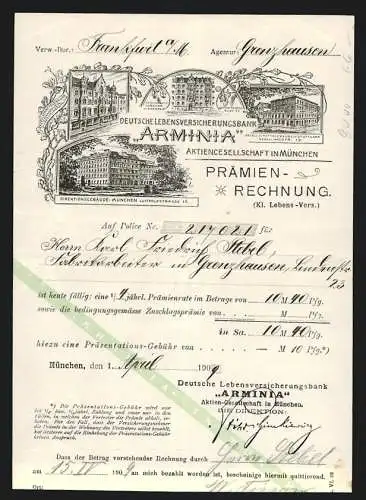 Rechnung München 1909, Arminia AG, Deutsche Lebensversicherungsbank, Gesellschafts- und Direktionsgebäude