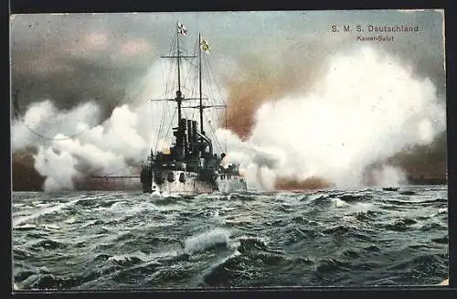 AK S. M. S. Deutschland feuert Kaiser-Salut