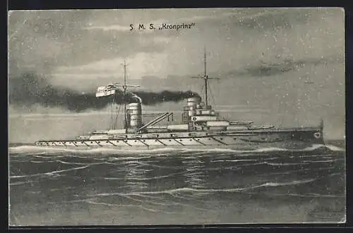 AK Kriegsschiff S. M. S. Kronprinz auf hoher See