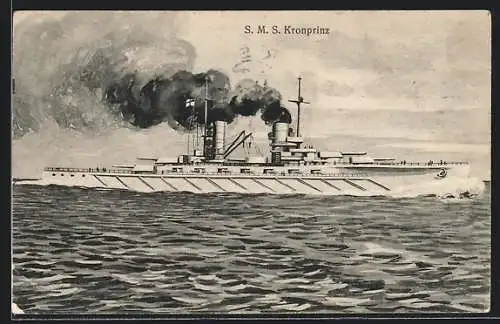 AK S. M. S. Kronprinz in voller Fahrt