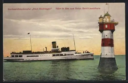 AK Nordseebäderdampfer Stadt Rüstringen mit Roten Sand-Leuchtturm