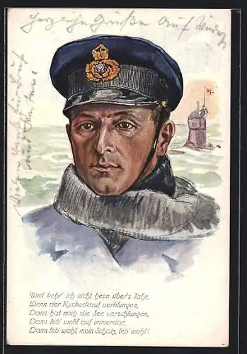 Künstler-AK Kapitänleutnant Weddigen vor seiner letzten Ausfahrt