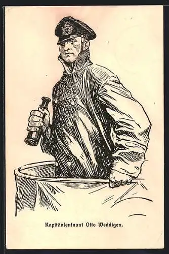 Künstler-AK Kapitänleutnant Otto Weddigen, Kommandant von U 9