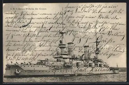AK S. M. S. Kaiser Wilhelm der Grosse im Wasser