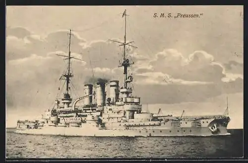 AK Kriegsschiff S.M.S. Preussen auf hoher See