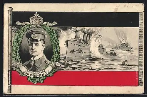 AK Kapitänleutnant Otto Weddigen, U-Boot 9 beim Angriff auf Kriegsschiff