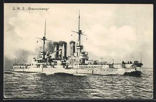 AK Kriegsschiff S.M.S. Braunschweig in Fahrt