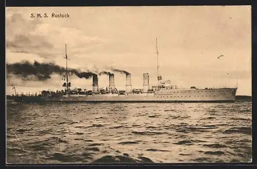 AK Kriegsschiff S.M.S. Rostock vor der Küste