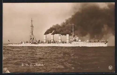 AK Kriegsschiff SMS Rostock in Fahrt