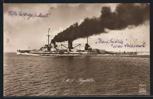 AK Kriegsschiff S. M. S. Seydlitz in voller Fahrt